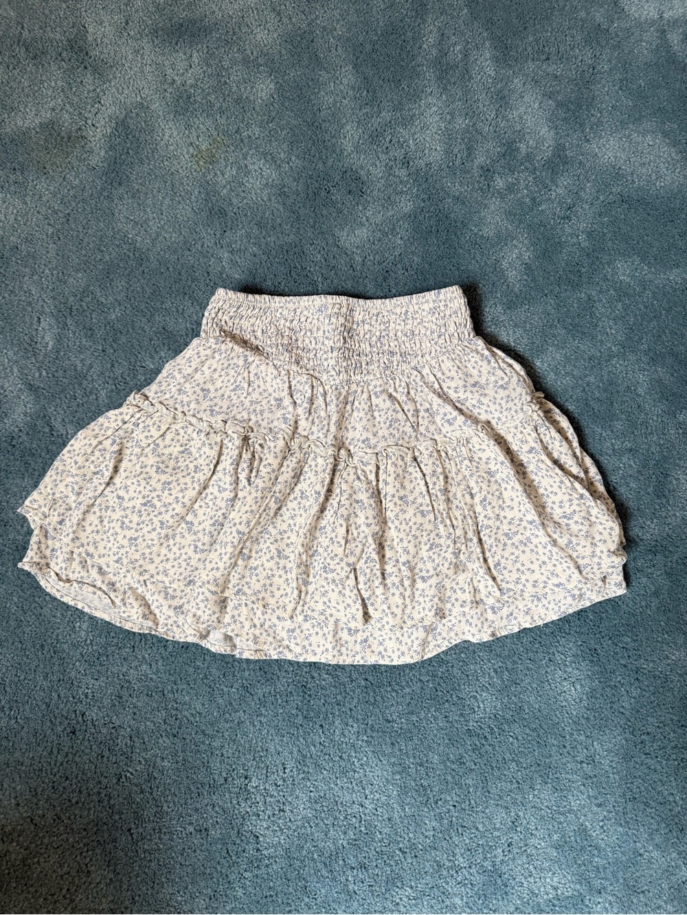 Womens Blue White Floral Smocked Waist Tiered Skirt